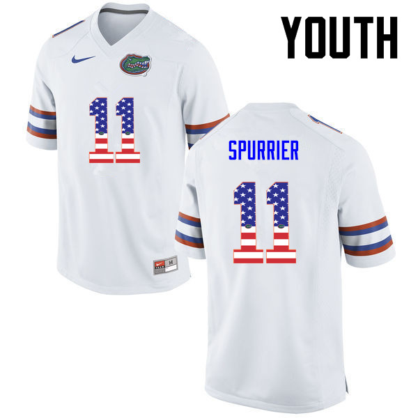 Youth Florida Gators #11 Steve Spurrier College Football USA Flag Fashion Jerseys-White - Click Image to Close